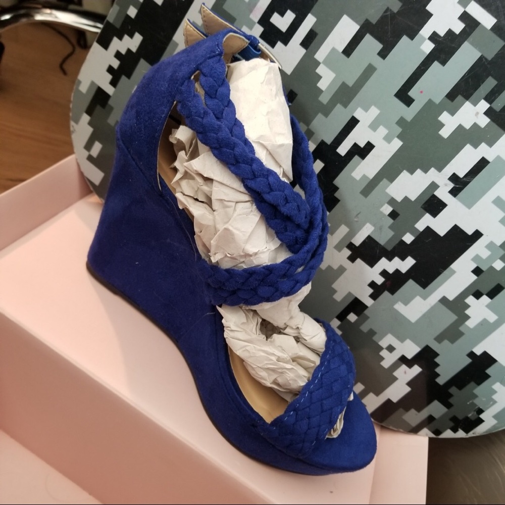 New Blue Suede Wedges size 8